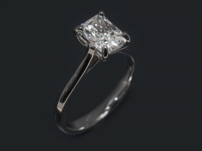 Ladies Solitaire Diamond Engagement Ring, Platinum Claw Set Design, Radiant Cut Diamond 1.00ct, F Colour, SI1 Clarity, EX Polish, EX Symmetry