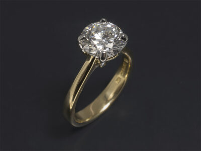 Ladies Solitaire Diamond Engagement Ring, Platinum and 18kt Yellow Gold Claw Set Design, Round Brilliant Cut Lab Grown Diamond 1.74ct, D Colour, VVS2 Clarity, ID Cut, EX Polish, EX Symmetry