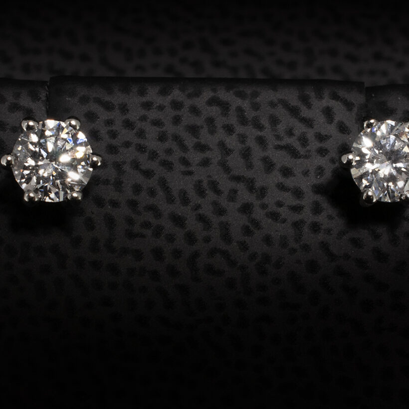 6 Claw Set Diamond Stud Earrings in 18kt White Gold 0.80ct Lab Grown Round Brilliant Cut Diamonds