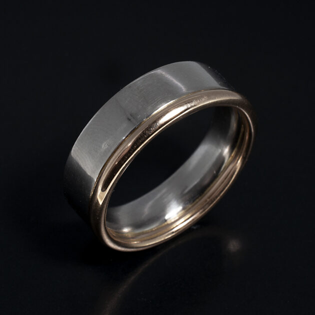 Gents Two Tone Wedding Ring in Platinum and Rose Gold, Easy Fit Design, 7.2mm
