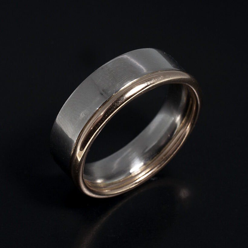 Gents Two Tone Wedding Ring in Platinum and Rose Gold, Easy Fit Design, 7.2mm