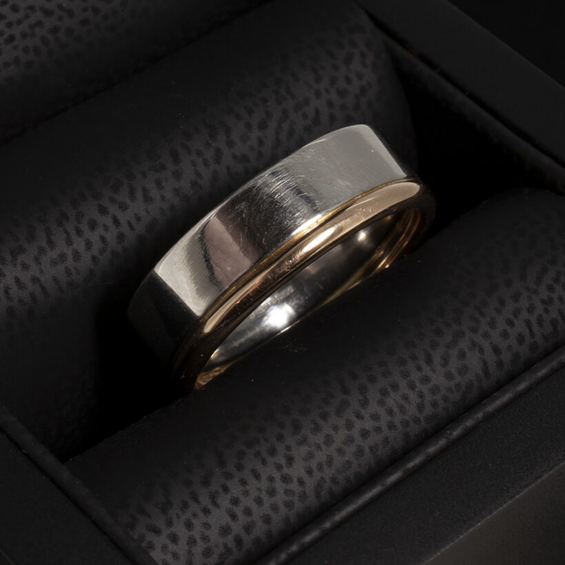 Gents Two Tone Wedding Ring in Platinum and Rose Gold, Easy Fit Design, 7.2mm