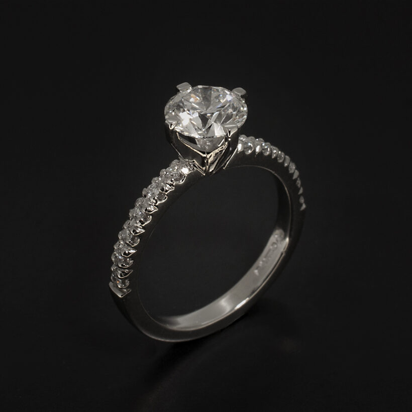 Platinum Claw V Shape Set Engagement Ring, RBC Diamond 1.07ct, RBC Castle set shoulder 0.12ct (12)