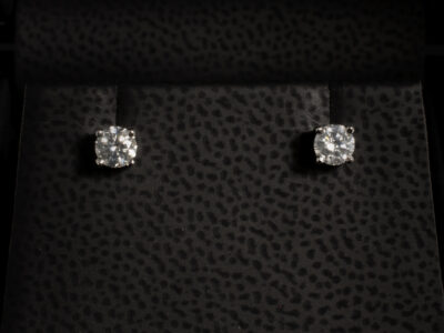 18kt White Gold 4 Claw Set Diamond Solitaire Stud Earrings, Round Brilliant Cut Diamonds 0.40ct Total