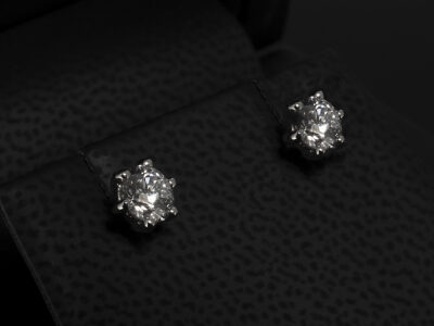 18kt White Gold 6 Claw Set Solitaire Diamond Stud Earrings, Round Brilliant Cut Lab Grown Diamonds 0.80ct Total