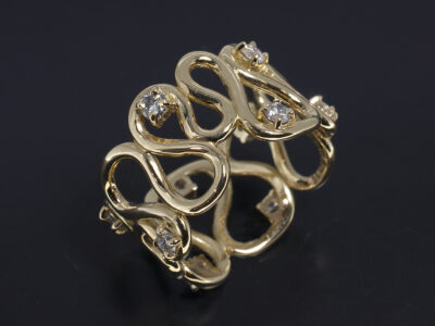 Ladies Diamond Dress Ring, 18kt Yellow Gold Claw Set Wave Design, Round Brilliant Cut Diamonds approx. 0.50ct (10), F Colour, VS Clarity Min