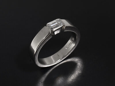 Ladies Solitaire Diamond Engagement Ring, Platinum Rub over Set Design, Emerald Cut Lab Grown Diamond 0.53ct, D Colour, VS Clarity