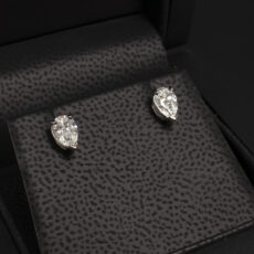 Platinum Claw Set Studded Earrings, Pear Cut Lab Grown Diamonds 0.86ct Total F Colour VS Clarity Min