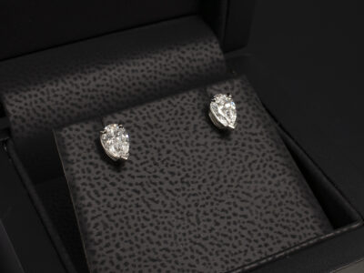 Platinum Claw Set Studded Earrings, Pear Cut Lab Grown Diamonds 0.86ct Total F Colour VS Clarity Min