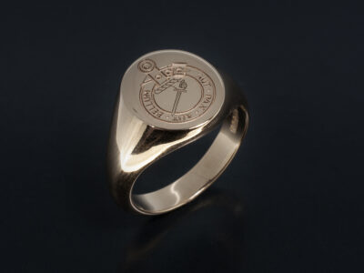 Gents Krugerrand Signet Ring, 22kt Yellow Gold and Krugerrand Material Design, Laser Engraved