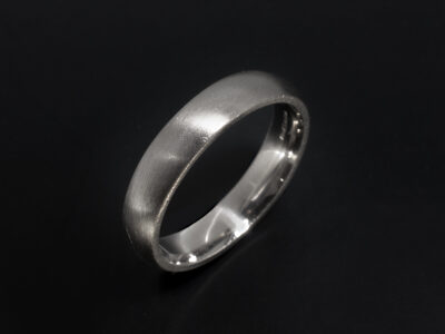 Gents Plain Wedding Band, 18kt White Gold 4mm Design, Brushed Finish