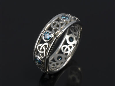 Ladies Blue Diamond Wedding Ring, 18kt White Gold Rub over Set Celtic Design, Round Brilliant Cut Blue Treated Diamonds 0.42ct (7)