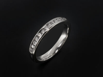 Ladies Diamond Wedding Band, Platinum Channel Set Design, Round Brilliant Cut Diamonds, F Colour, VS Clarity