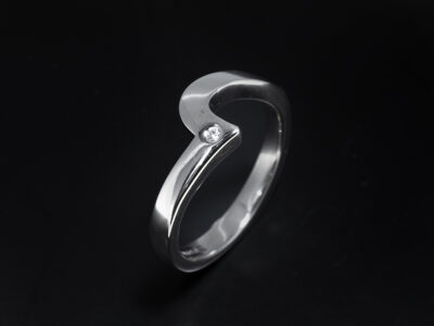 Ladies Diamond Wedding Ring, Palladium Curved Fitted Secret Set Design, Round Brilliant Cut Diamonds, Square Edge Detail