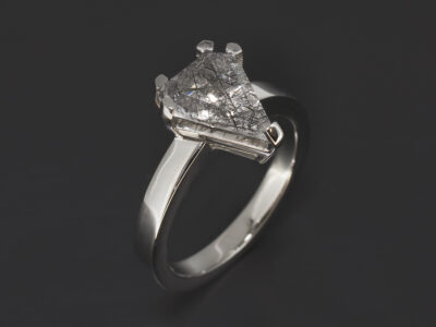 Ladies Solitaire Tourmalated Quartz Engagement Ring, Platinum Claw Set Design, Shield Shape Quartz Stone