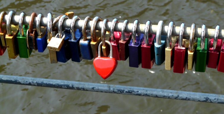 Padlocks on a bridge to mark engagements