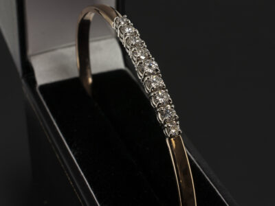 Ladies 9kt White and Yellow Gold Claw Set Diamond Bangle, Customers Own Round Brilliant Cut Diamonds