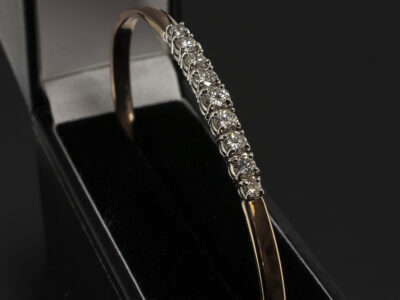 Ladies 9kt White and Yellow Gold Claw Set Diamond Bangle, Round Brilliant Cut Diamonds