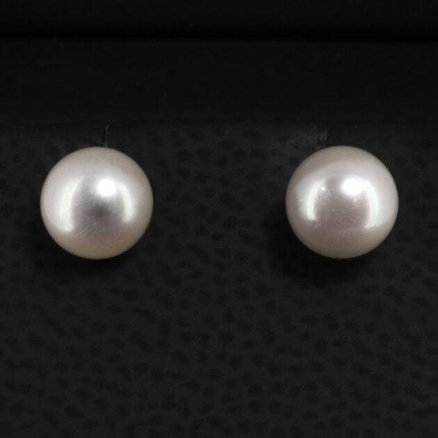 Pearl Studded Earrings in 9kt Yellow Gold, White Round Cultured Akoya Pearls, 6-6.5mm Pearls