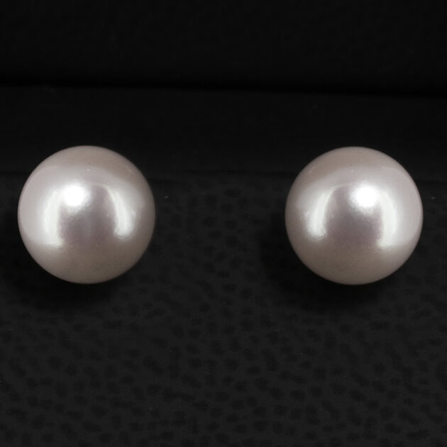 Pearl Studded Earrings in 9kt Yellow Gold, White Round Cultured Akoya Pearls, 8.00mm – 8.5mm