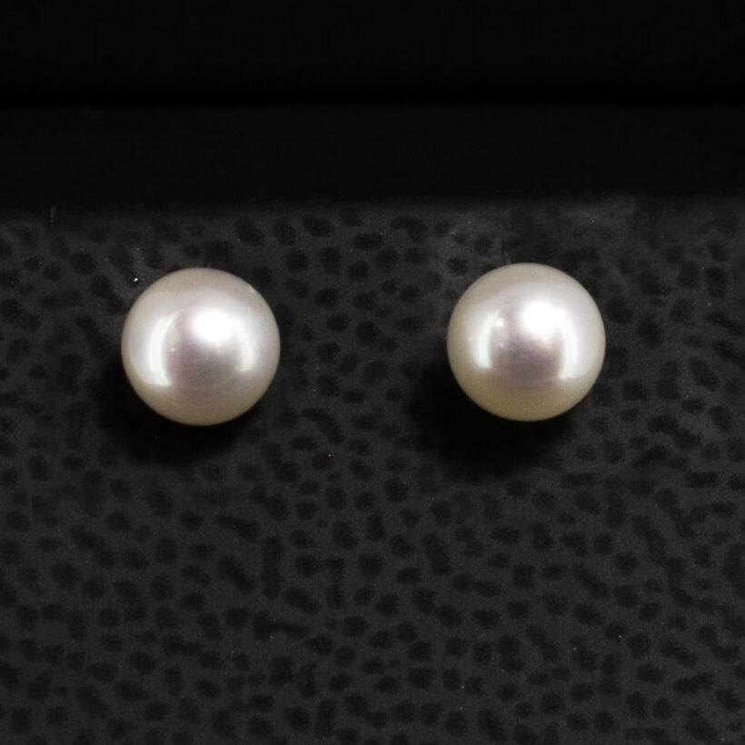 Pearl Studded Earrings in 9kt Yellow Gold, White Round Cultured Pearls, 6.00-6.5mm