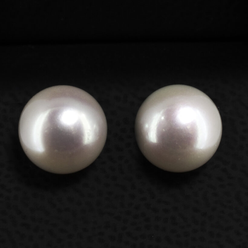 Pearl Studded Earrings in 9kt Yellow Gold, White Round Cultured River Pearls, 10.00mm – 11.00mm