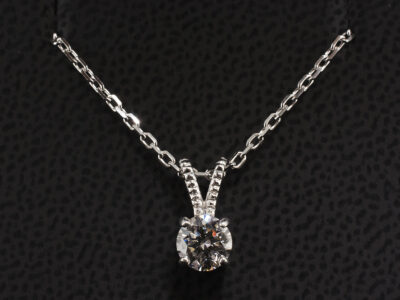 9kt White Gold 4 Claw Set Solitaire Diamond Pendant, Round Brilliant Cut Lab Grown Diamond 0.62ct, Beaded Double Bale Detail
