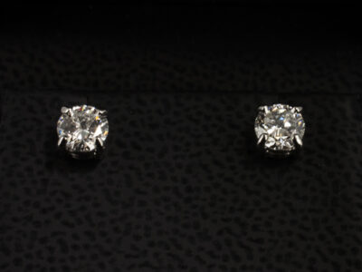 Diamond Studded Earrings, Platinum 4 Claw Set Design, Round Brilliant Cut Lab Grown Diamonds 1.02ct, F Colour, VS Clarity