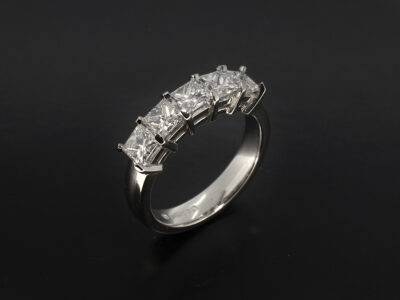 Ladies Diamond Set Wedding Ring, Platinum Claw Set 5 Stone Design, Princess Cut Diamonds 1.34ct Total (5), Shaped Claws using 3.5mm Wire