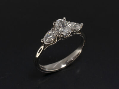 Ladies Diamond Trilogy Engagement Ring, Platinum 4 Claw Lattice Style Design, Pear Cut Lab Grown Diamond 0.61ct, Pear Cut Lab Grown Diamond Sides 0.40ct (2)
