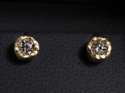 18kt Yellow Gold Rub over Set Diamond Stud Earrings, Round Brilliant Cut Lab Grown Diamonds 0.66ct Total (2), Textured Finish