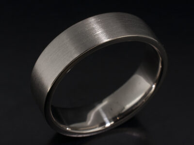 Gents Wedding Ring, 18kt White Gold Easy Fit Design, 6mm Width, Brushed Finish