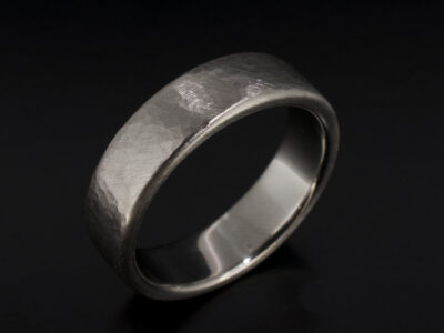Gents Wedding Ring, Platinum Brushed Finish Design, Hammered Texture Detai