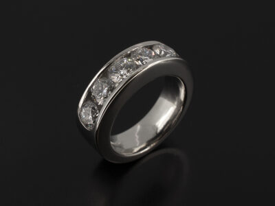 Ladies Diamond Eternity Ring, Platinum Channel Set Design, Round Brilliant Cut Lab Grown Diamonds 2.07ct Total (5), F Colour, VS Clarity Min, Squared Edge Band, Softened Edges
