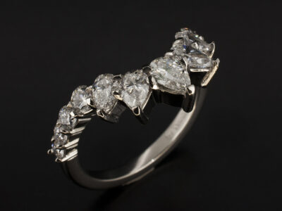 Ladies Diamond Fitted Wedding Ring, Platinum Claw Set Design, Pear Shape Lab Grown Diamonds 1.09ct Total (5), F Colour VS Clarity, Round Brilliant Cut Lab Grown Diamonds 0.58ct Total (8), F Colour VS Clarity