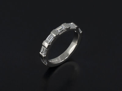 Ladies Diamond Wedding Ring, Platinum Bar Set Design, Baguette Cut Lab Grown Diamonds 7x 0.15ct, F Colour, VS Clarity