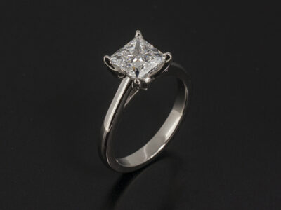 Ladies Lab Grown Diamond Solitaire Engagement Ring, Platinum Claw Set Design, Princess Cut Lab Grown Diamond 1.42ct