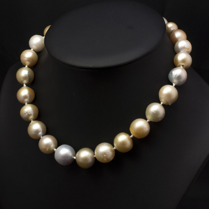 10-14mm South Sea Pearl Necklace in Peach and Grey, 19 Inches with Magnetic Clasp