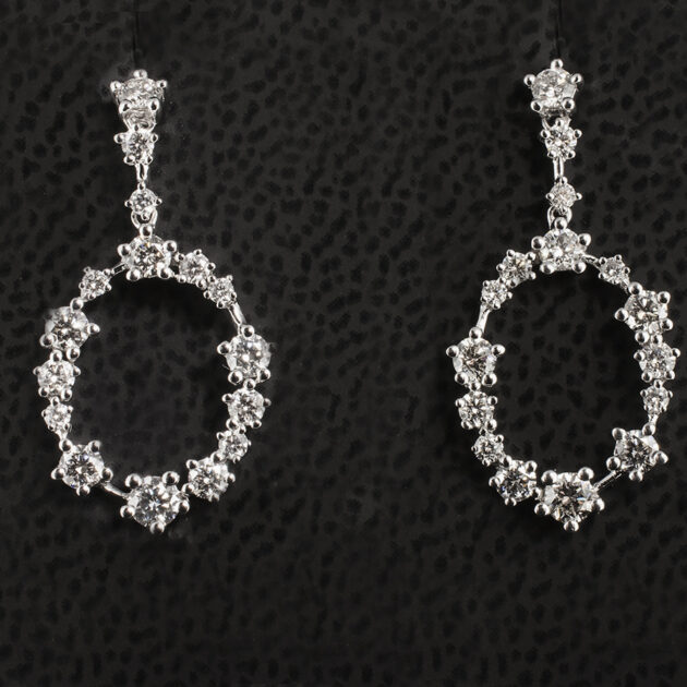 18kt White Gold Oval Drop Design Earrings, Various Sized Round Brilliant Cut Diamonds, 1.32ct Total (32), H Colour, SI Min