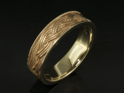 Gents Wedding Ring, 14kt Yellow Gold Filigree Design