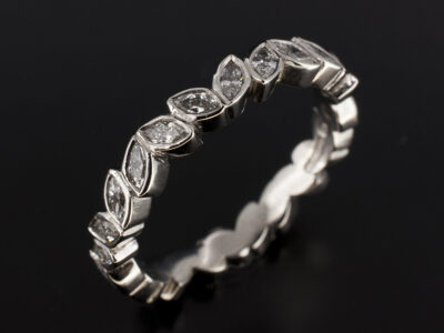Ladies Diamond Wedding Ring, Platinum Rub over Set Petal Design, Marquise Cut Diamonds 0.45ct Total (14)