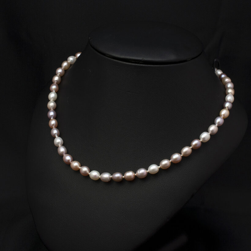 Ladies Multi Tone Seed Shape Freshwater Pearl Strand Necklace with Silver Clasp
