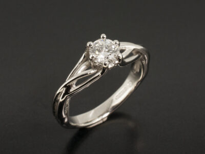 Ladies Solitaire Diamond Engagement Ring, Platinum Crossover Lattice 6 Claw Set Design, 0.50ct, Round Brilliant Cut Lab Grown Diamond, Triquetra Detail