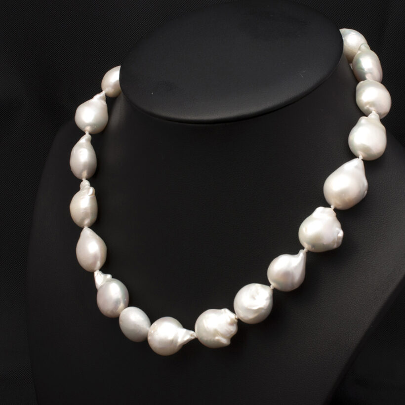 Ladies White Teardrop Baroque Shape Freshwater Pearl Necklace with Sterling Silver Clasp