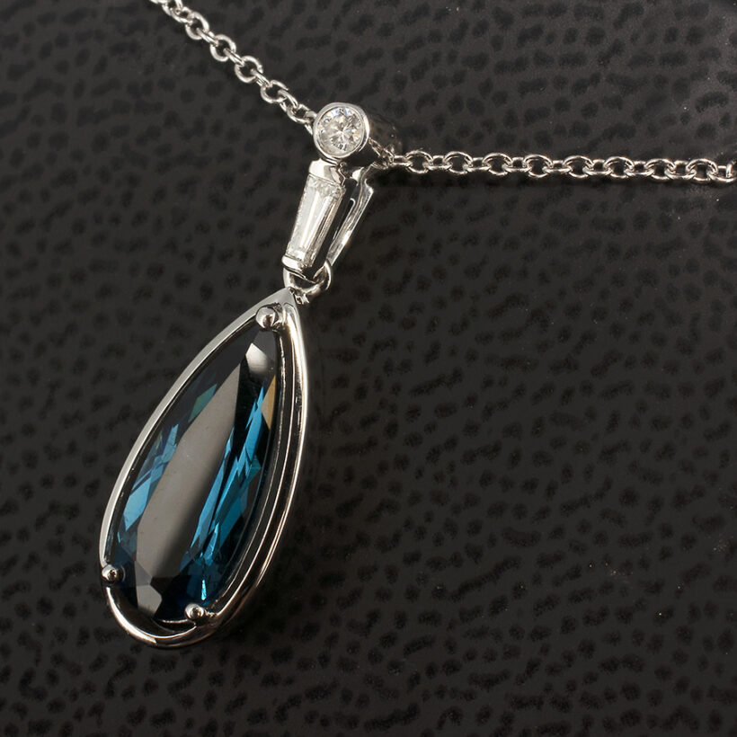 London Blue Topaz Teardrop Pendant with Diamond Accents in 18kt White Gold