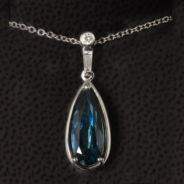 London Blue Topaz Teardrop Pendant with Diamond Accents in 18kt White Gold