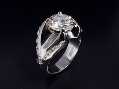 Gents Solitaire Diamond Dress Ring, Platinum 4 Claw Set Signet Ring Design, Round Brilliant Cut Diamond, 6.11ct
