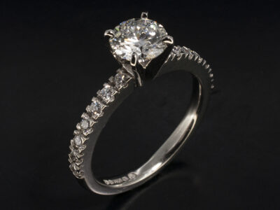 Ladies Diamond Engagement Ring, Platinum Claw and Castle Set Design, Round Brilliant Cut Lab Grown Diamond, 1.01ct, Round Brilliant Cut Lab Grown Diamond Shoulders, 0.42ct (14)