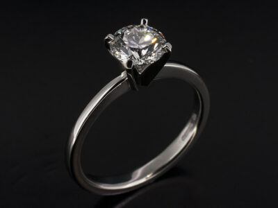 Ladies Lab Grown Diamond Solitaire Engagement Ring, Platinum 4 Claw Design, Round Brilliant Cut Lab Grown Diamond 1.23ct