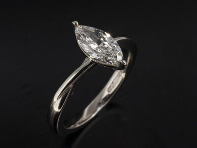 Ladies Lab Grown Diamond Solitaire Engagement Ring, Platinum Claw Set Design with Twist Detail, Marquise Cut Lab Grown Diamonds, 1.01ct